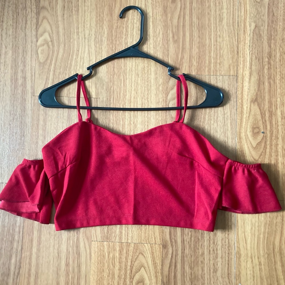 Deep Red Shoulderless Crop Top